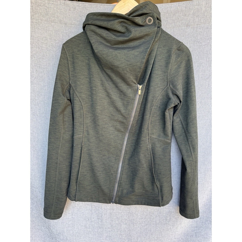 Lucy Womens Hatha Jacket M Green Asymetrical Funnel Neck Athleisure Yoga